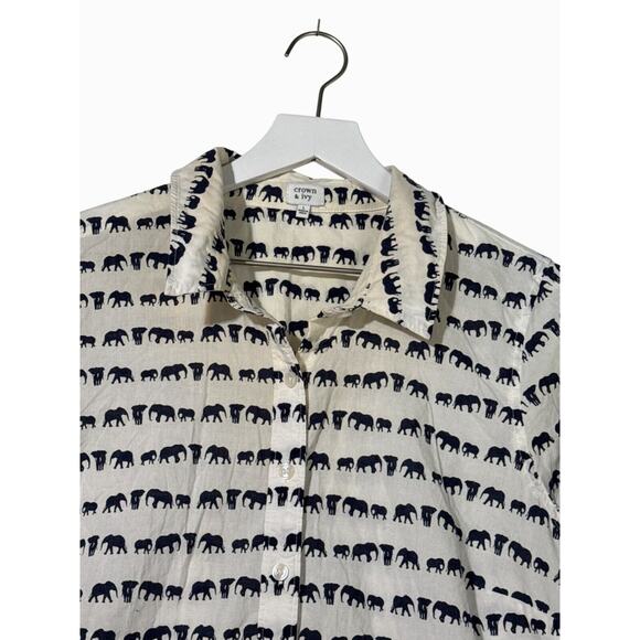 Crown & Ivy Womens Elephant Print Cotton Button-Down Shirt Large - Picture 2 of 6